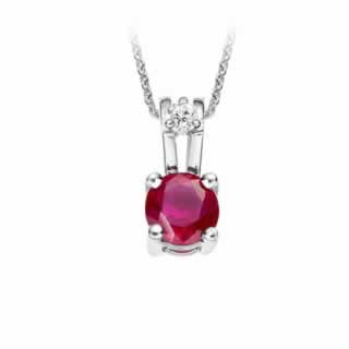 Garnet and Diamond Pendant in 9K White Gold